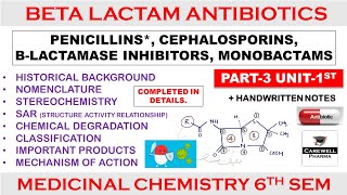 Beta Lactam Antibiotics complete  Part 3 Unit 1  Medicinal Chemistry 6th Semester [upl. by Shina]