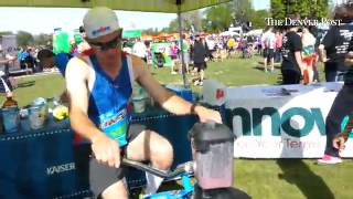 Humanpowered blended smoothies at the Colfax half marathon video [upl. by Spindell]