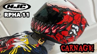 HJC Rpha 11 Carnage Marvel  Unboxing  Close up look  Wayok Rider HjcHelmet Rpha11 Carnage [upl. by Breen]