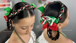 Peinado Mexicano con trenzas y listones 💚⚪️❤️🫶 [upl. by Lirpa980]