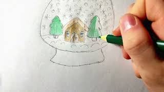 How to draw Cute Christmas Snow globe ☃️❄️🎄 amp Christmas House 🏡 [upl. by Linkoski]