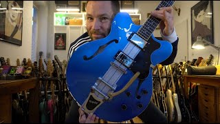 Höfner Verythin quotRacingquot Metallic Blue Thinline Guitar with Bigsby [upl. by Weiner]