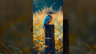 Kingfisher Perched on Wooden Post in Lush Meadow shorts mostbeautifulbirdsintheworld [upl. by Annorah436]