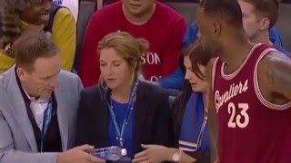 LeBron James catches fan calling him a crybaby behind his back  Cavs vs Warriors Christmas day 2015 [upl. by Atinwahs]