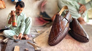 60 Years Old Craftsman Crafting Crocodile Style Leather Sandals for Men  Sandals Making Process [upl. by Chan]