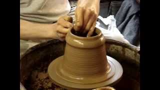 Front and Side view throwing a simple Terracotta clay Plant Pot on the wheel demo how to make a [upl. by Atsillac]