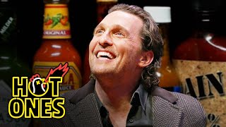 Matthew McConaughey Grunts it Out While Eating Spicy Wings  Hot Ones [upl. by Ceil834]