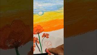 Sun set with flowers oil pastels drawing art painting plslikesubscribe [upl. by Iona593]