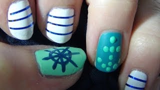 Nail Art n°40 Nautical nail art tutorial   Nail Art marin [upl. by Lyrehc]