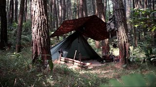 Solo Camping Overnight Tarp Tent and Poncho Shelter  Roti Canai dan Pisang Goreng [upl. by Mountfort586]