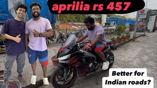 aprilia rs 457 review With my public  Bhau wada pav aani barach kahi😇 aprilia superbike [upl. by Inasah868]