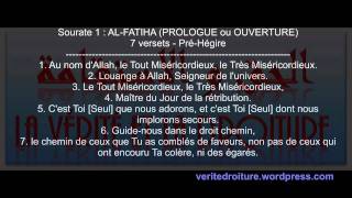 Sourate 1  ALFATIHA OUVERTURE Coran récité en français seulement mp3  wwwveritedroiturefr [upl. by Enelez891]