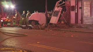 Vehicle slams into Genesee Street building [upl. by Napas]