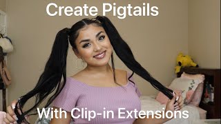 How to Create Pigtails With ClipIn Extensions Short and Easy [upl. by Atnim37]