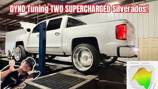 DYNO Tuning TWO Supercharged and Cammed Silverados [upl. by Emera]