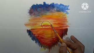 sunset drawing easily with colour ll simple art ll sun painting 🖌️ ll art by NABA PRATIK [upl. by Akimik]