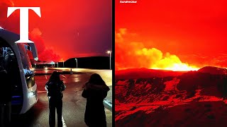 Icelandic volcano erupts causing major lava flow [upl. by Oner339]