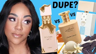 NEW LATTAFA ECLAIRE FRAGRANCE REVIEW amp COMPARISON TO TASKEEN CARAMEL CASCADE amp BIANCO LATTE PERFUMES [upl. by Tilly]