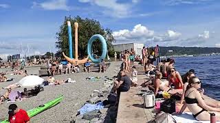 Norwegian Summer 2024  100K  Tjuvholmen Beach ⛱️⛱️ [upl. by Acirdna]