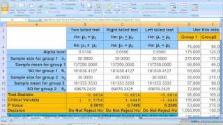 81b Unpaired ttest Hypothesis test using Excel Part 2 [upl. by Rhoda]