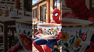 🔥😳spiderman dringking coffe😳🔥 avengers evolution spiderman marvel disney shortvideo shorts [upl. by Nahtanha]