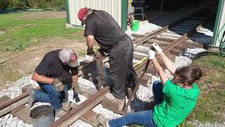 Building New Narrow Gauge Track  Setting Spikes Nipping Ties and Driving Spikes [upl. by Neerual]