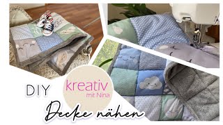 Krabbeldecke Babydecke nähen für Anfänger Ecken einfassen einfache Nähanleitung DIY sew baby blanket [upl. by Gnouc191]