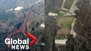 La Palma volcano Drone video shows devastated island engulfed by black lava [upl. by Snehpets]