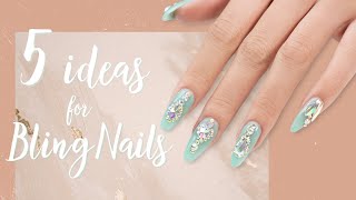 Bling Nails  5 Quick amp Easy Ideas for Rhinestone Placements [upl. by Cory643]