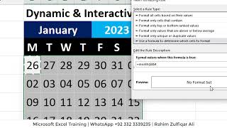 Make Dynamic amp Interactive Calendar in Excel with Formula  Conditional Formatting [upl. by Eldora]