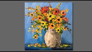 Acrylic Painting Techniques Fall wildflower bouquet Palette knife painting [upl. by Lhamaj795]