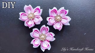 DIY grosgrain ribbon flower Easy making 手作髮飾MkFlor de fita [upl. by Nelyak173]