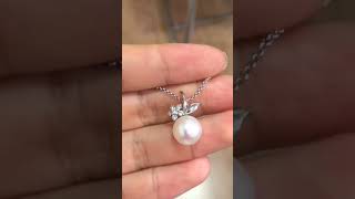 98mm Genuine akoya pearl natural diamond Platinum necklace necklace jewelry akoya platinum [upl. by Nebuer]