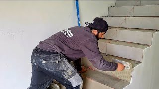 Merdiven Fayans Döşemesi Nasıl Yapılır  Adan Zye Merdiven Fayans Döşemesi  Stair tile flooring [upl. by Zelazny]