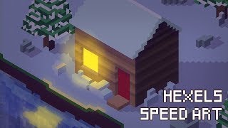 Speed Art Hexels 3 Isometric Cabin Snow Scene [upl. by Yrahcaz]