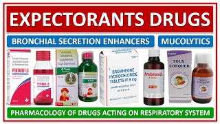 EXPECTORANTS DRUGS BRONCHIAL SECRETION ENHANCERS MUCOLYTICS BASIC USE PHARMACOLOGY SIDE EFFECTS [upl. by Nerual329]