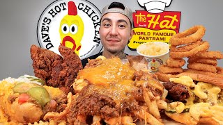 MUKBANG EATING The Hat Chilli CHEESE Fries Chilli Dog Daves Hot Chicken CRISPY Fried Chicken [upl. by Vivian]