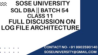 Batch 54 Sql DBA Class 11 Full Discussion on Log File Architecture  Contact 91 9902590140 [upl. by Ardath]