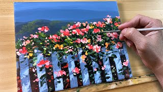 Painting Fence of Roses  Acrylic Painting  Correa Art [upl. by Elleinod450]