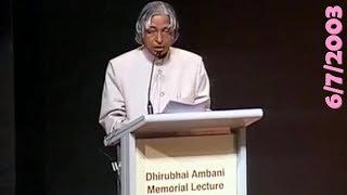 Dr APJ Abdul Kalam 1st Dhirubhai Ambani Memorial Lecture [upl. by Ardnalak]