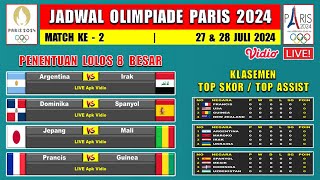 Jadwal Olimpiade Paris 2024 Match 2  Argentina vs Irak  Prancis vs Guinea  Klasemen Olimpiade [upl. by Meesaw]