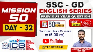 SSC GD  ENGLISH SERIES  DAY 32  MISSION 50  TAF ICE [upl. by Enileoj]