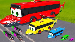 Big amp Small Long Bus Shark Lightning McQueen vs Batman The Trains  BeamNGDrive [upl. by Sabanrab]