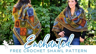 Enchanted Crochet Motif Shawl  Easy Crochet Rectangle Shawl  Free Pattern  Marly Bird [upl. by Emor118]