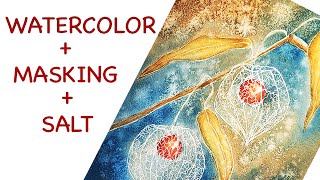 Physalis WATERCOLOR  SALT MASKING MARKER [upl. by Chute672]