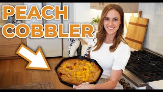 THE BEST AND EASIEST PEACH COBBLER RECIPE  Whats In Ellies Belly [upl. by Mindy]