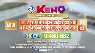 Tirage du midi Keno® du 07 janvier 2024  Résultat officiel  FDJ [upl. by Pope]