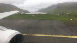 Takeoff Vagar Faroe Islands for Copenhagen  A319  Atlantic Airways 450 [upl. by Alekahs]