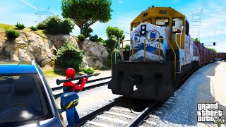 GTA 5 Spiderman VS Train  Can Spiderman Stop The Train in Gta 5  SpiderMan vs Train [upl. by Neurath]