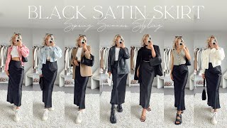 SATIN SKIRT WAYS TO WEAR BLACK SATIN SKIRT OUTFITS SPRING STYLING  India Moon [upl. by Yeh]